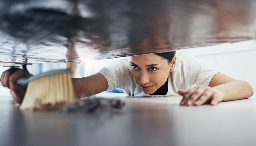 Woman with dusty floor.