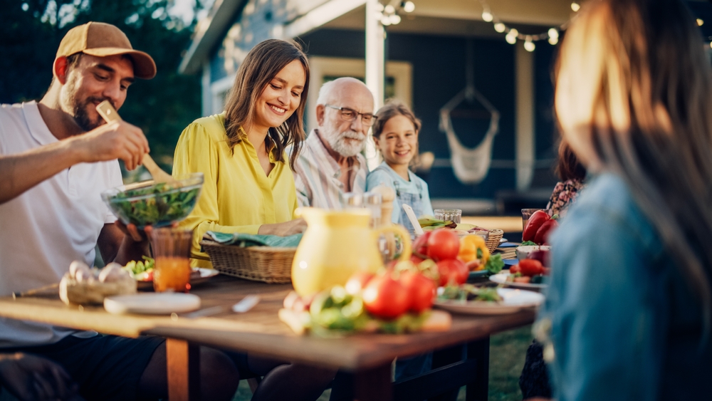 Family having a meal together.