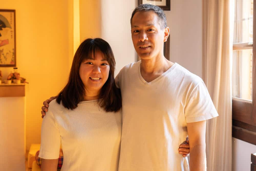 Japanese couple standing together. 