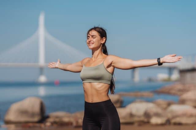 Woman running outside.