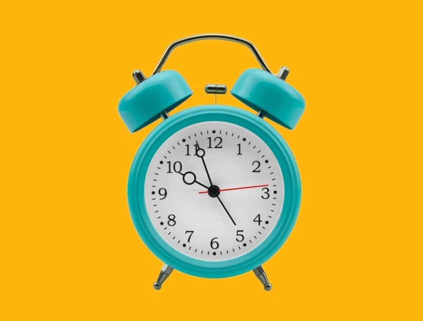 Retro blue alarm clock.