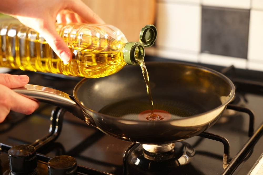 Vegetable oil in a pan.