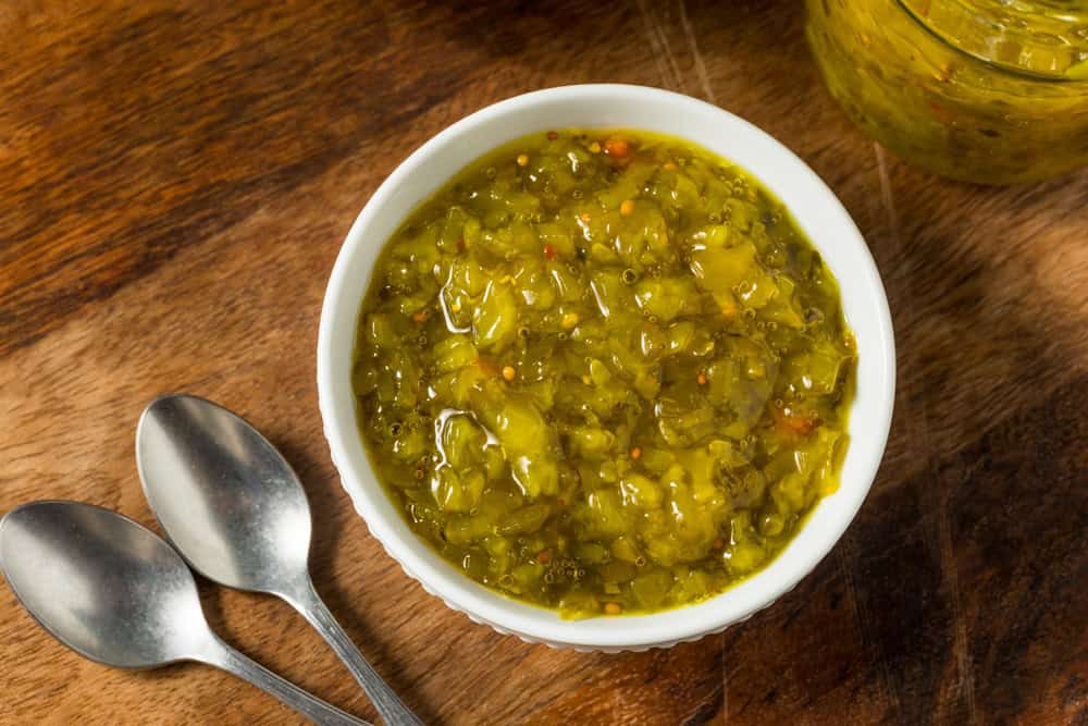 Pickled relish ina bowl.