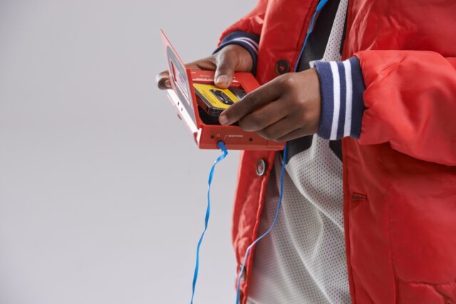 Playing music on a cassette tape.