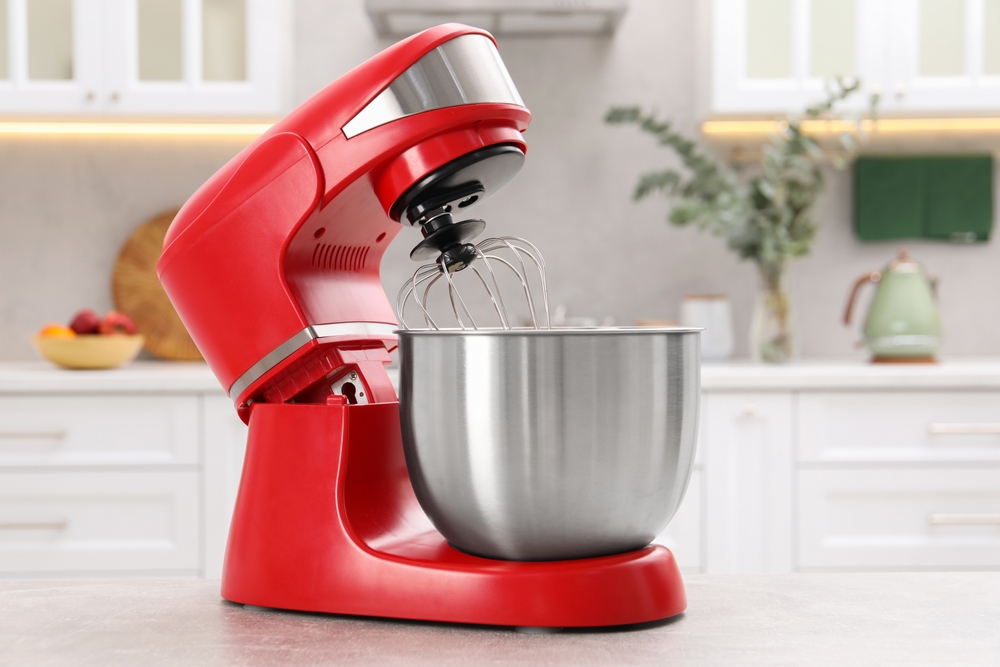Modern red stand mixer.