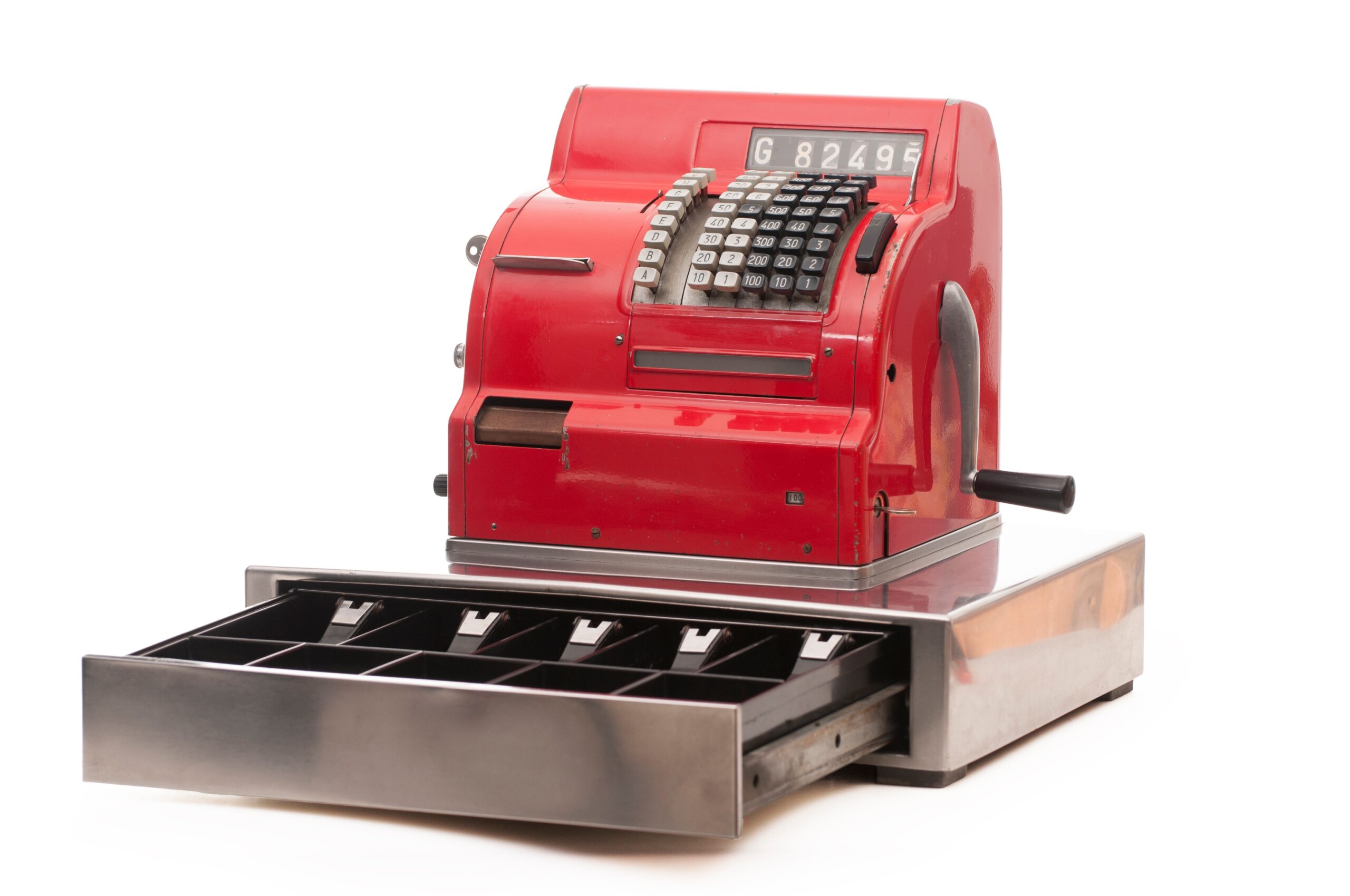 Vintage red cash register.