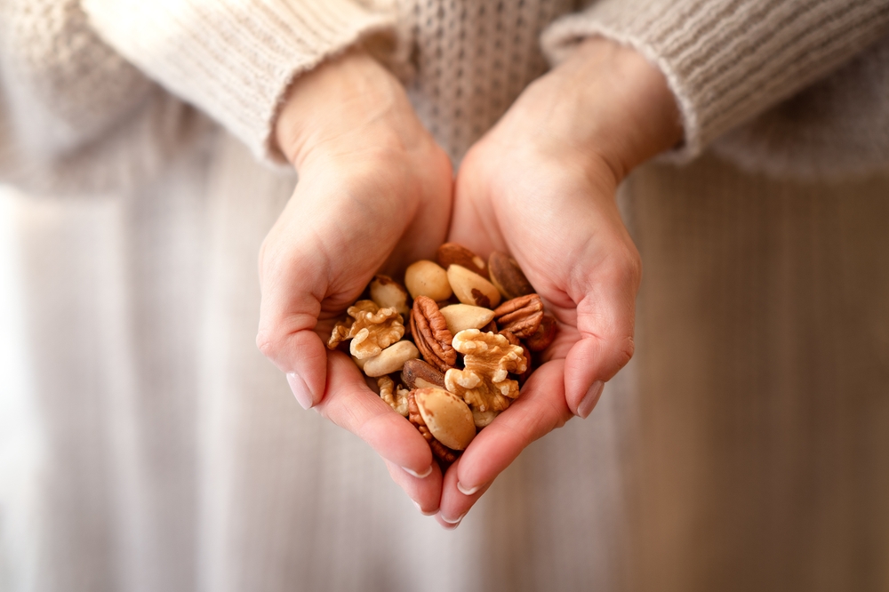 A handful of different kinds of nuts.