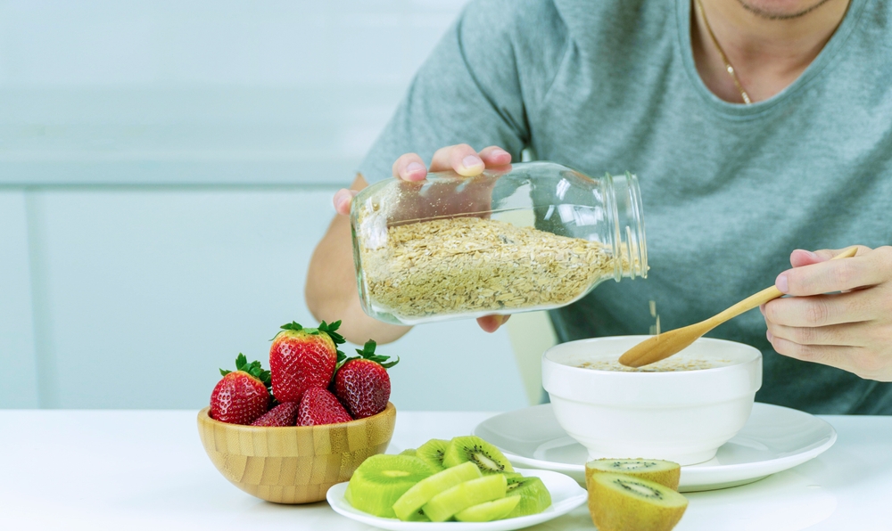 Man eating breakfast.