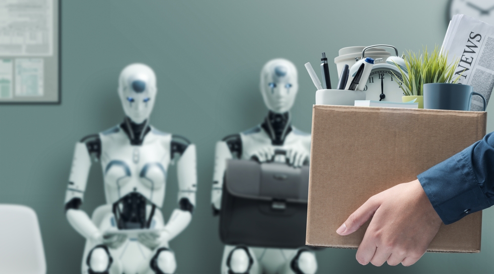 Office worker replaced by AI robots.