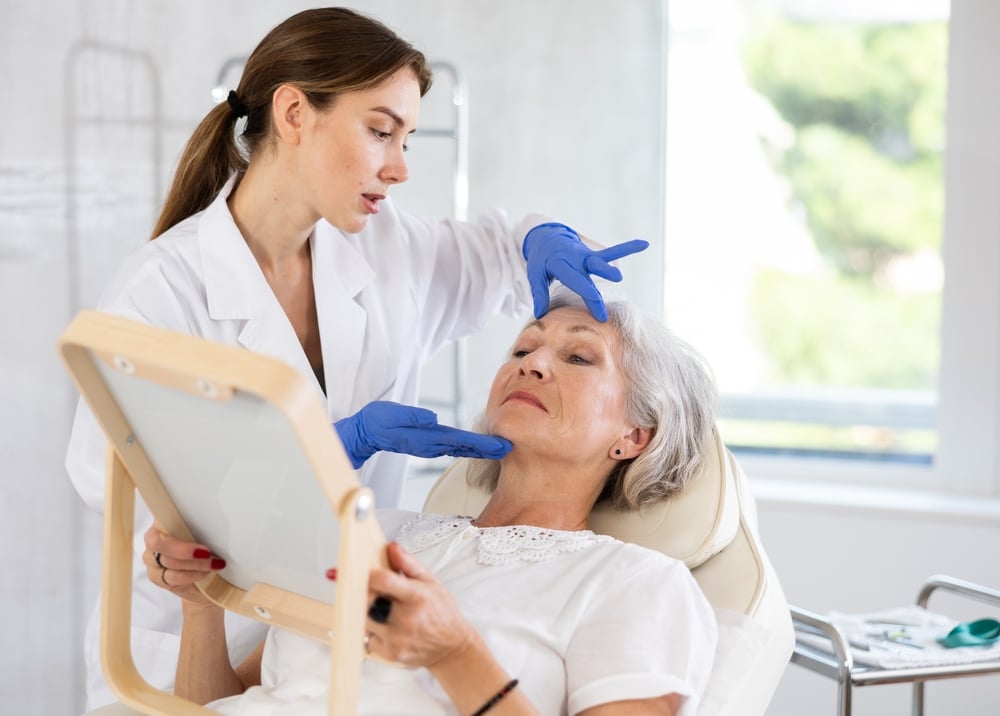 Woman at the dermatologist's office.