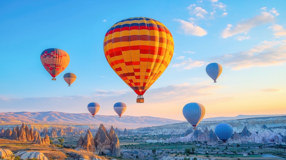Hot air balloons in the sky.