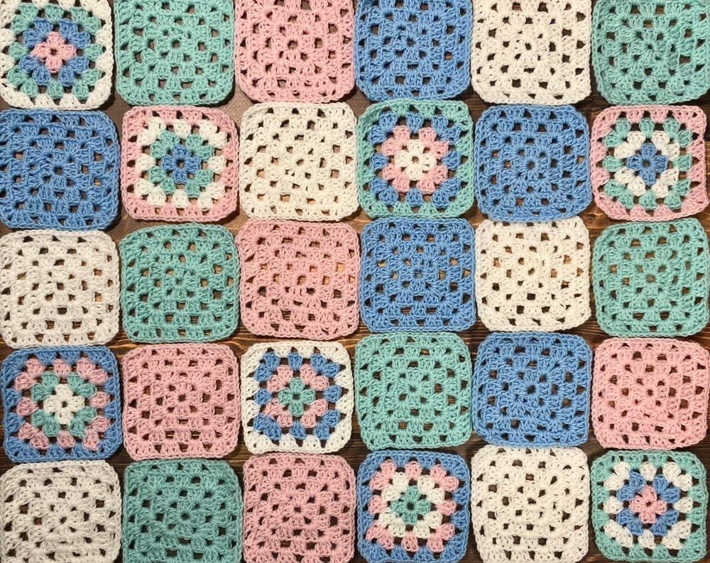 A patterned quilt.