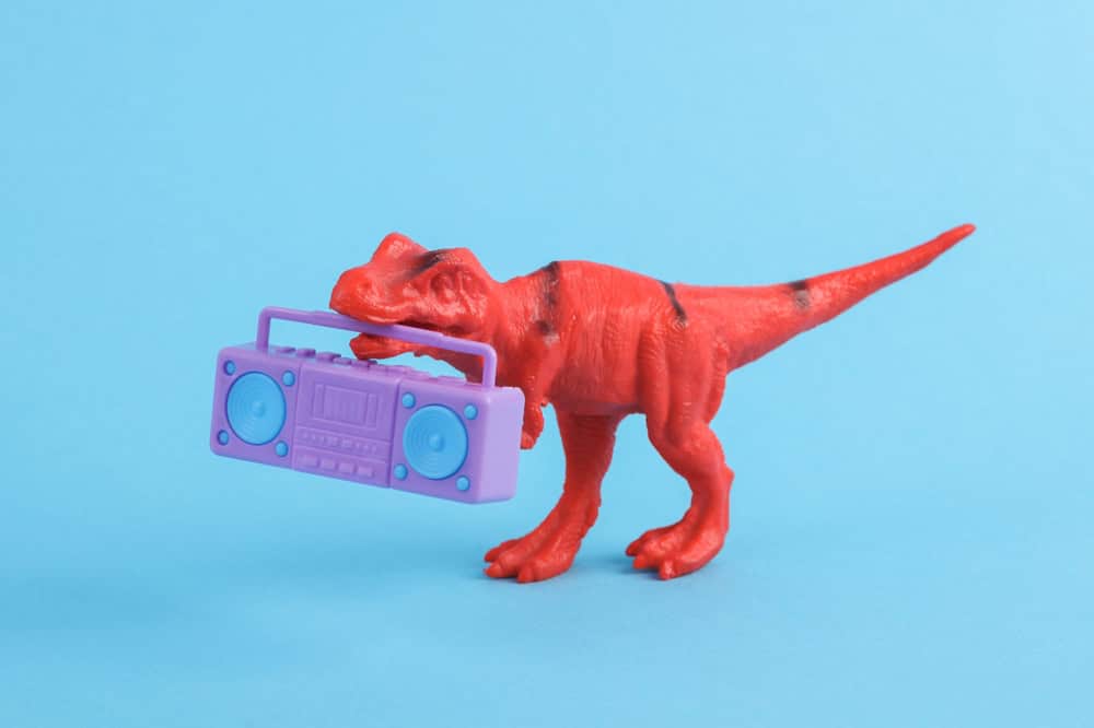 A toy Tyrannosaurus Rex dinosaur.