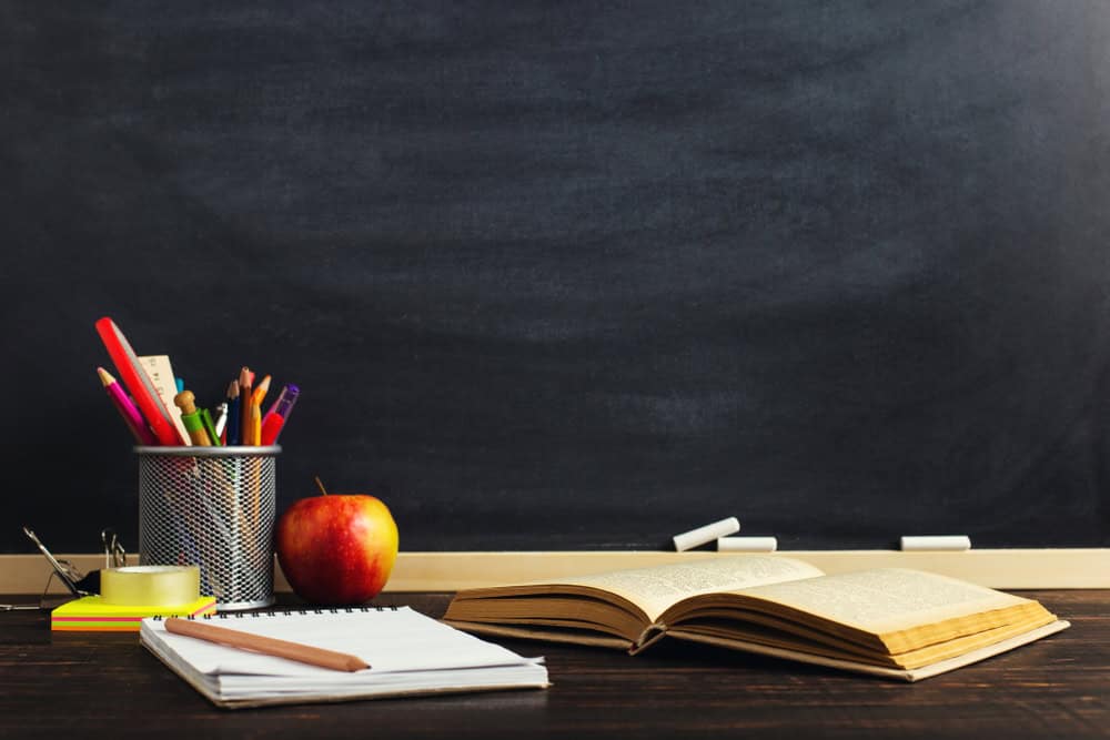 Apple on a desk.