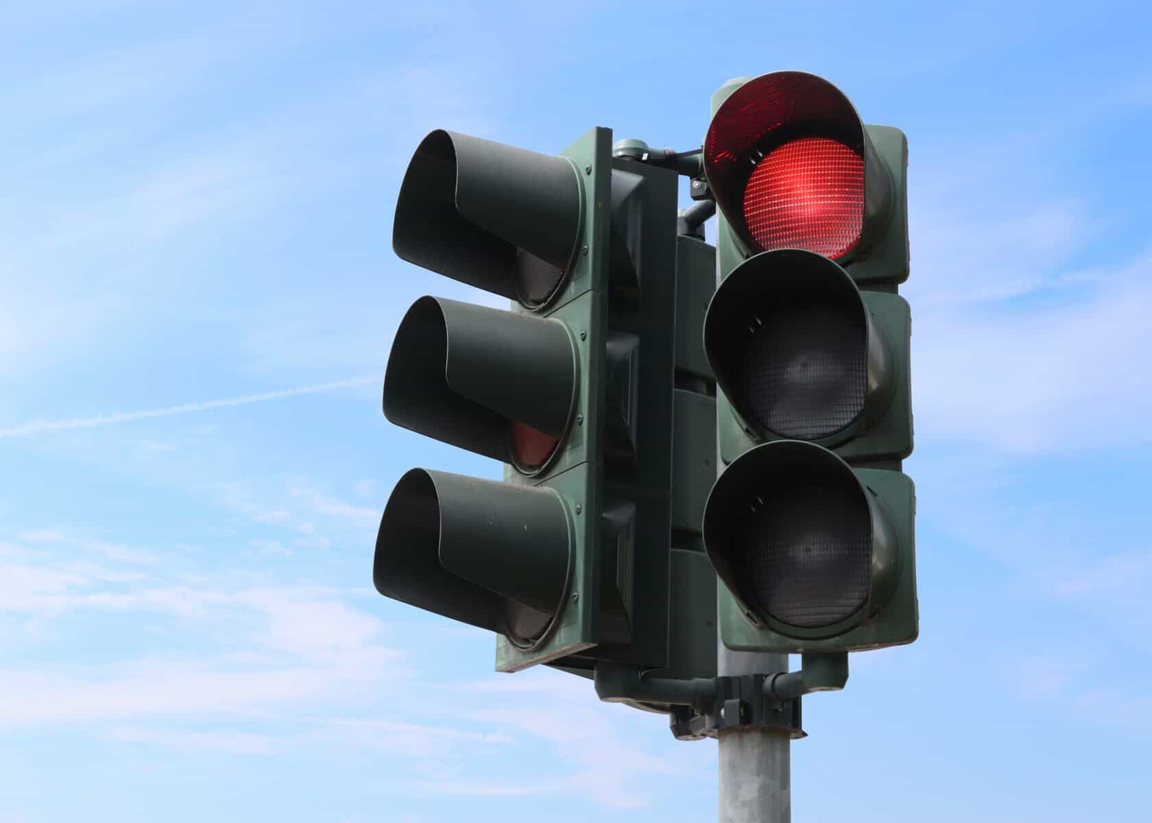 A traffic light at red.