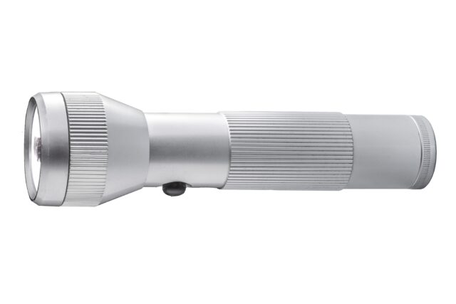 An aluminum flashlight.