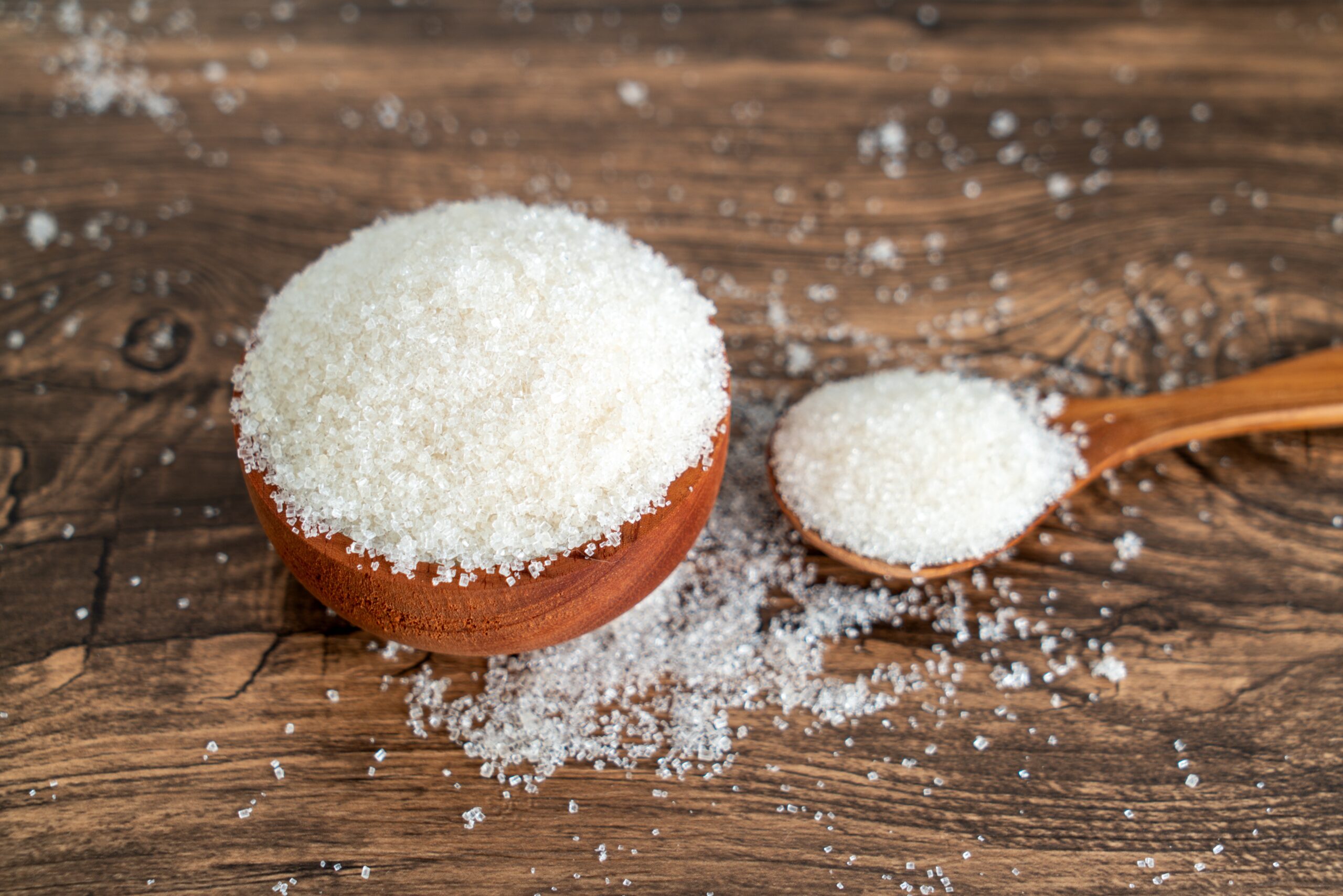 Bowl of granulated sugar.