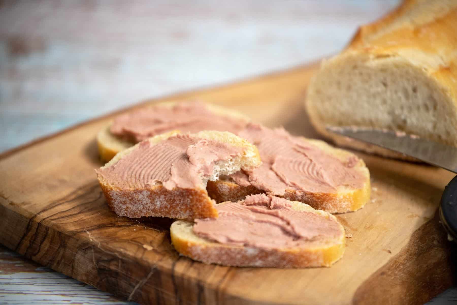 Liver pate spread on bread.