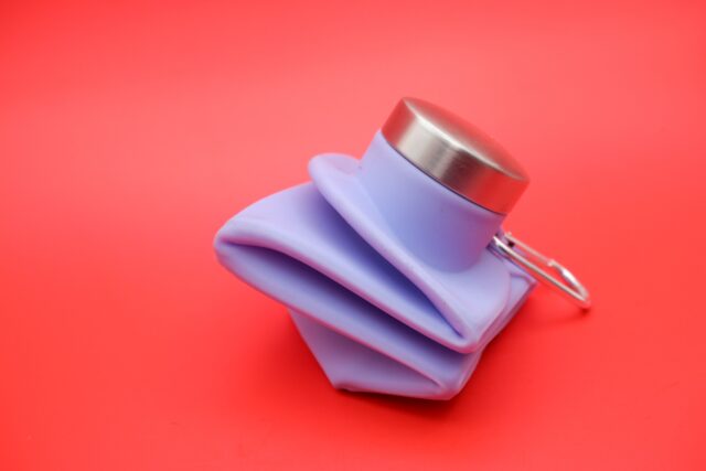 Purple foldable water bottle.