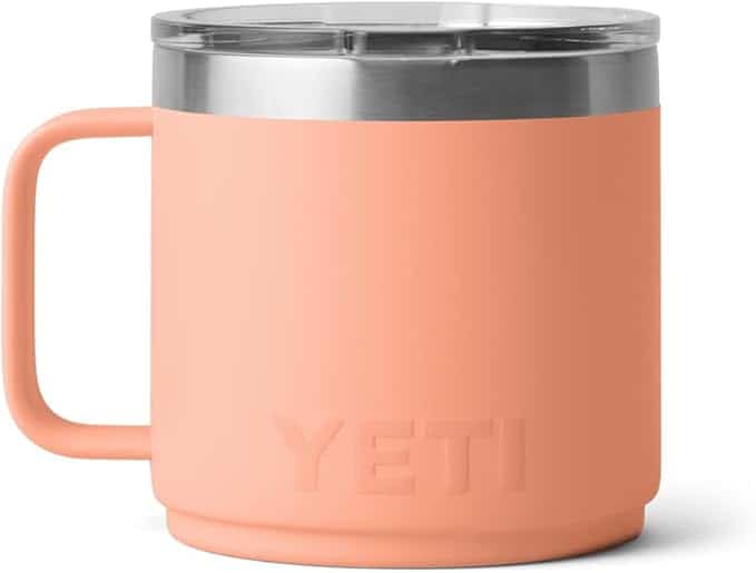 A peach Yeti mug.