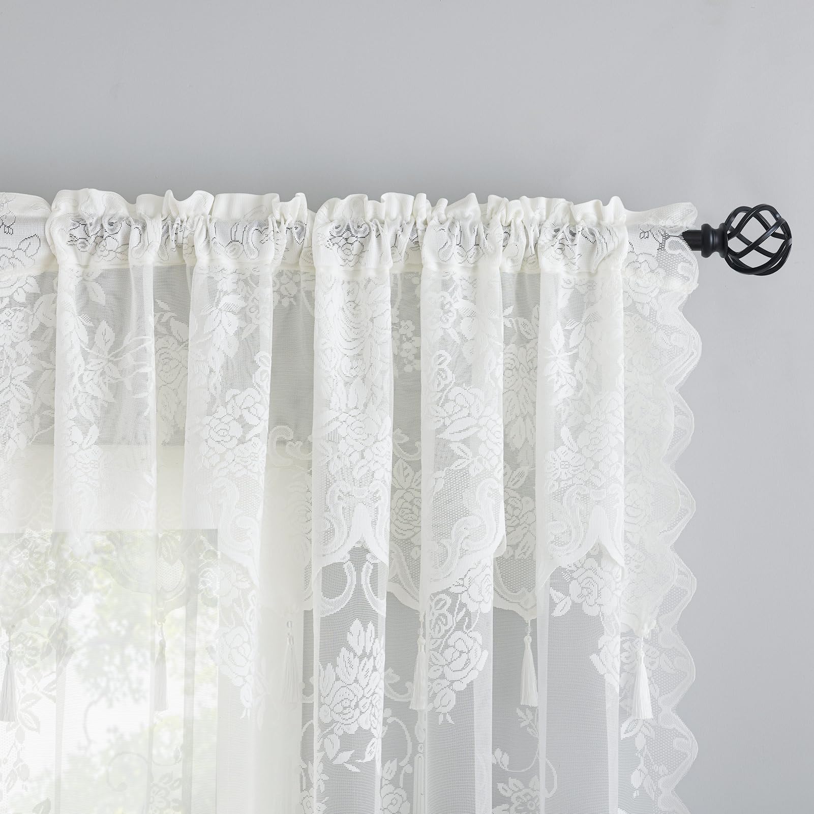 A white lace curtain.