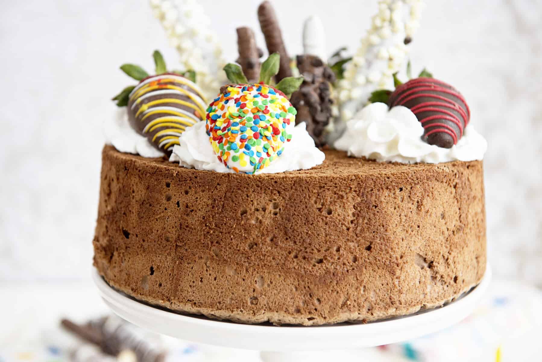 A beautiful angel food cake. 