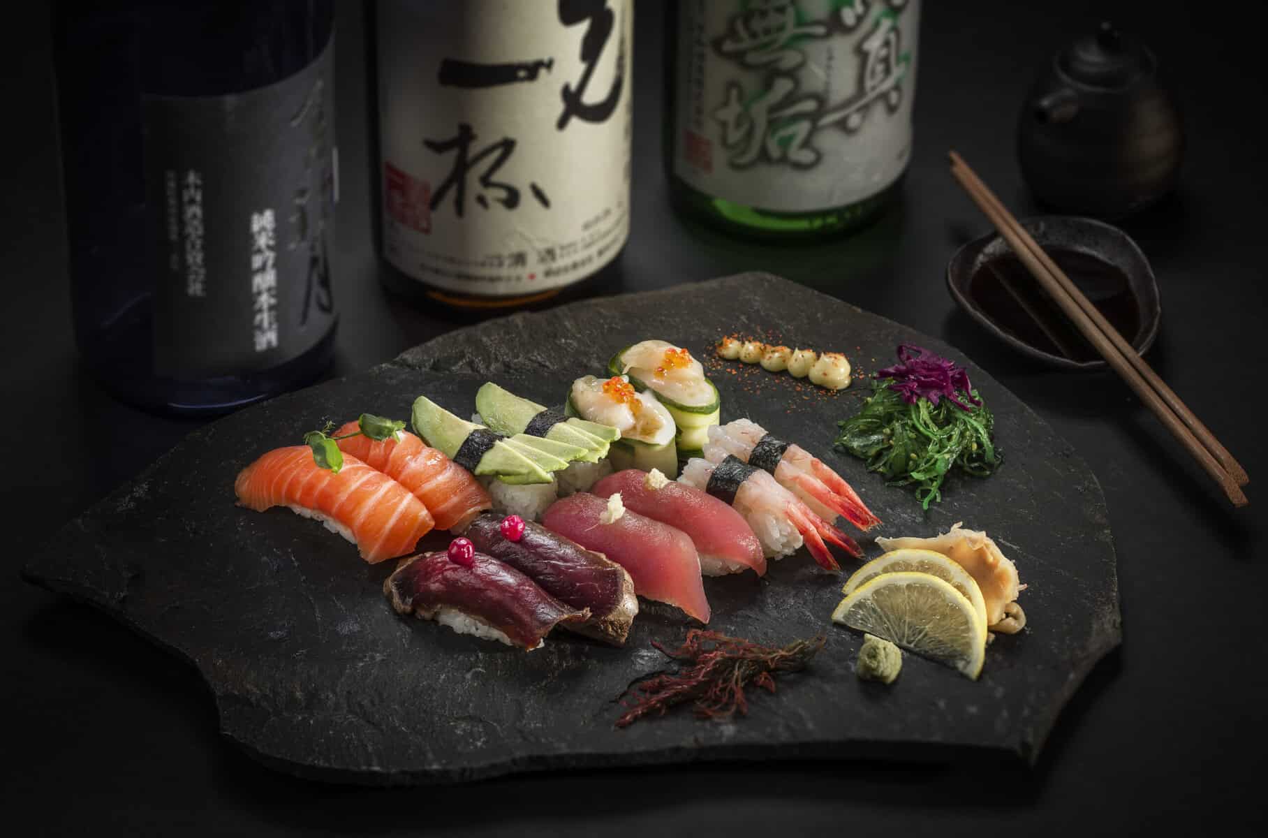 A plate of delicious sushi.