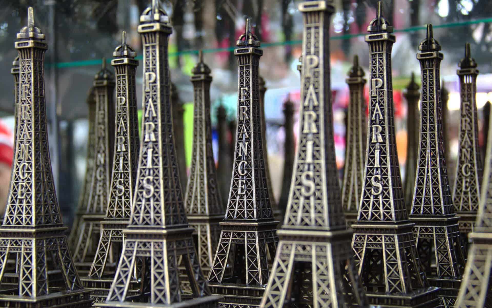 Souvenir Eiffel Tower models.
