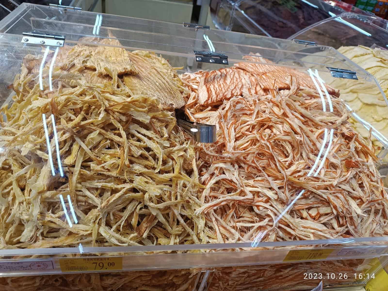 Dried squid in a market.
