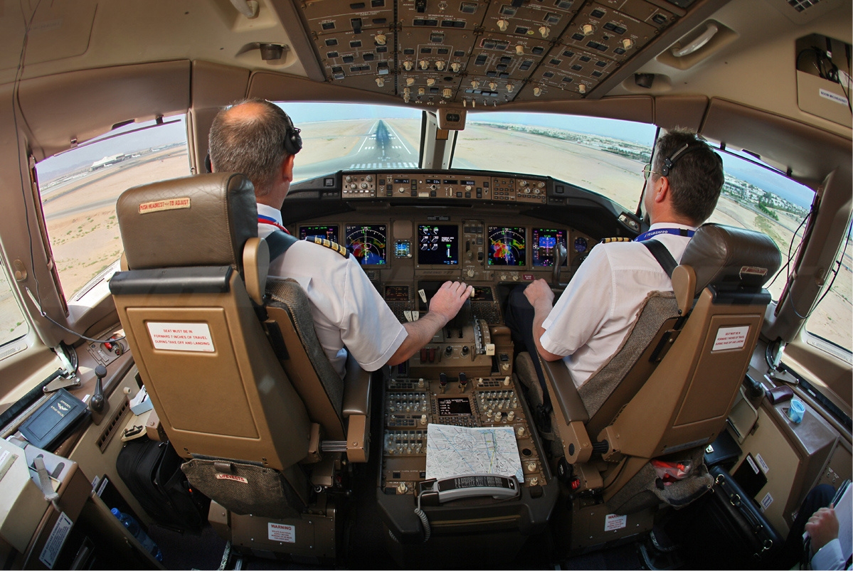 An airplane cockpit.