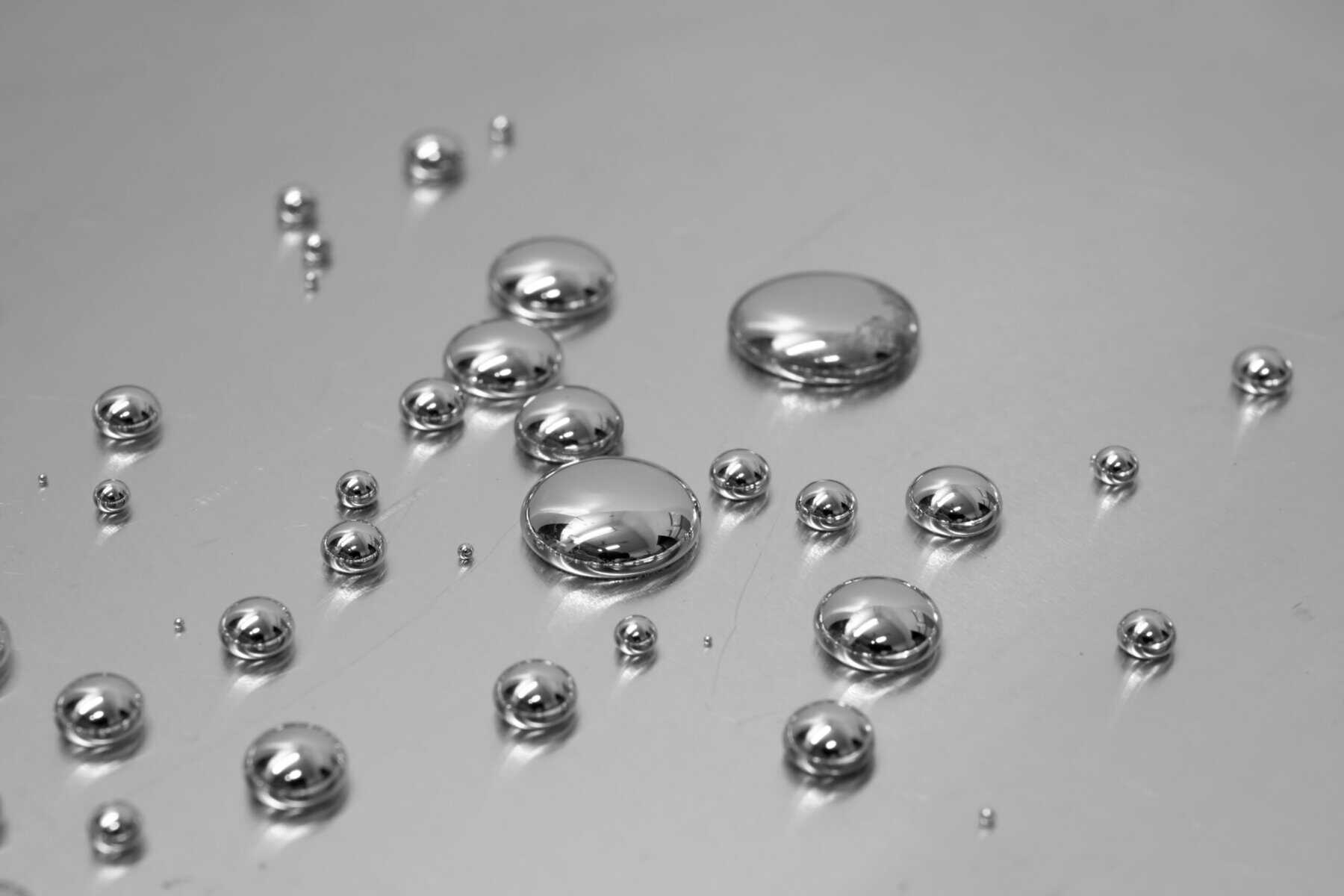 Drops of toxic mercury.