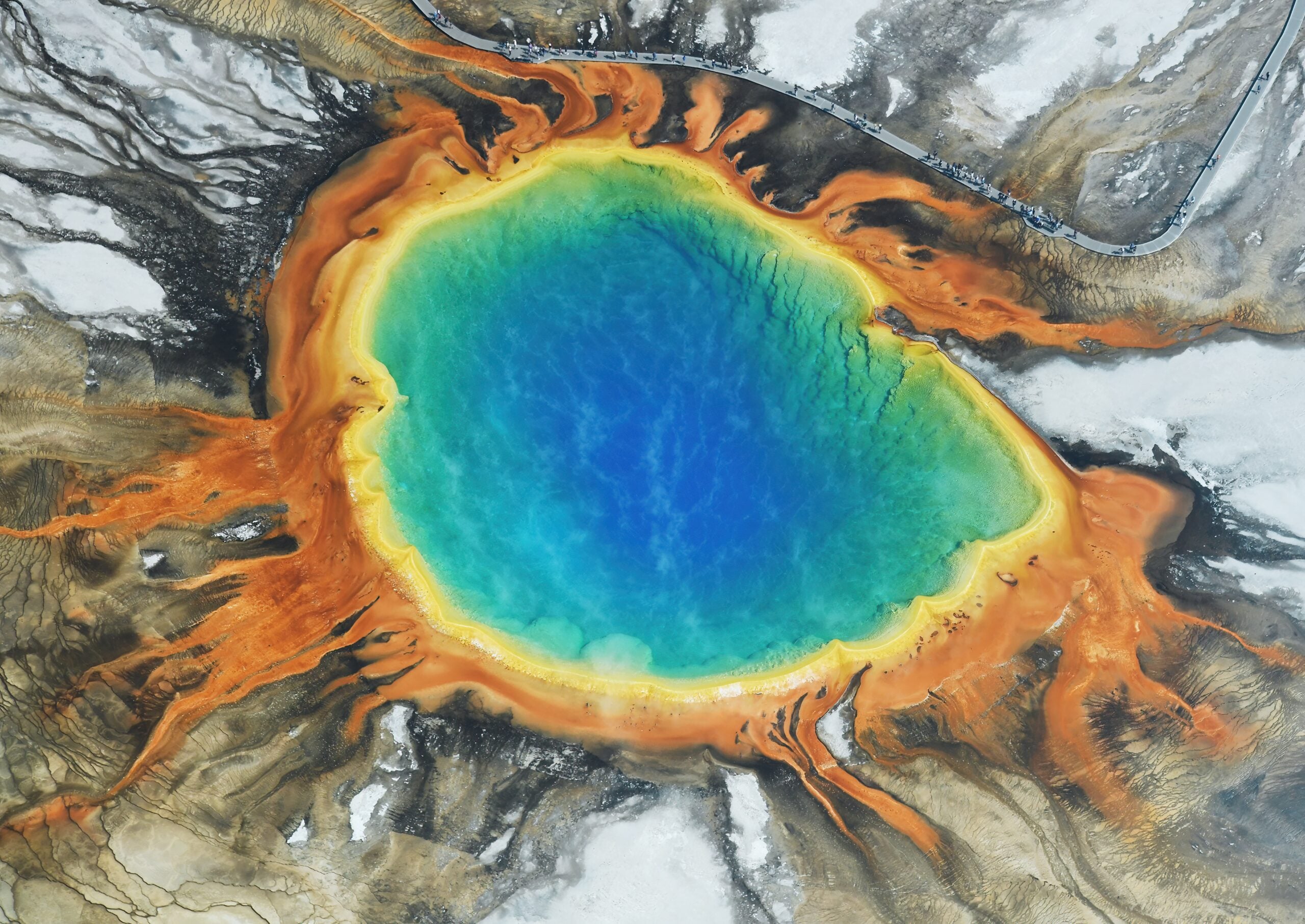 Aerial image of Grand Prismatic Spring.