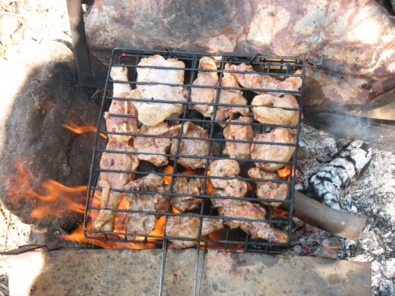 A BBQ grill with chicken.