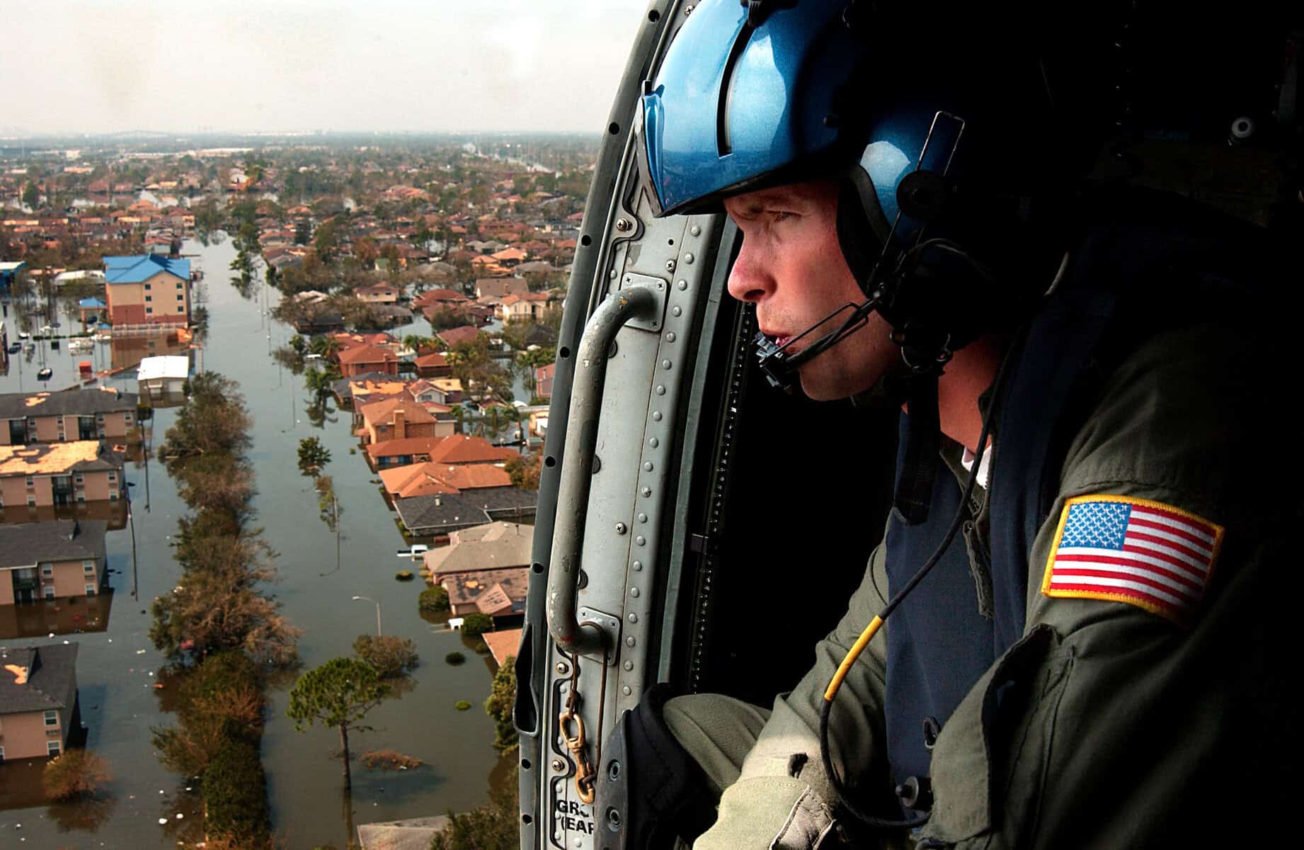 U.S. Coast Guard looks for survivors in the wake of Hurricane Katrina.