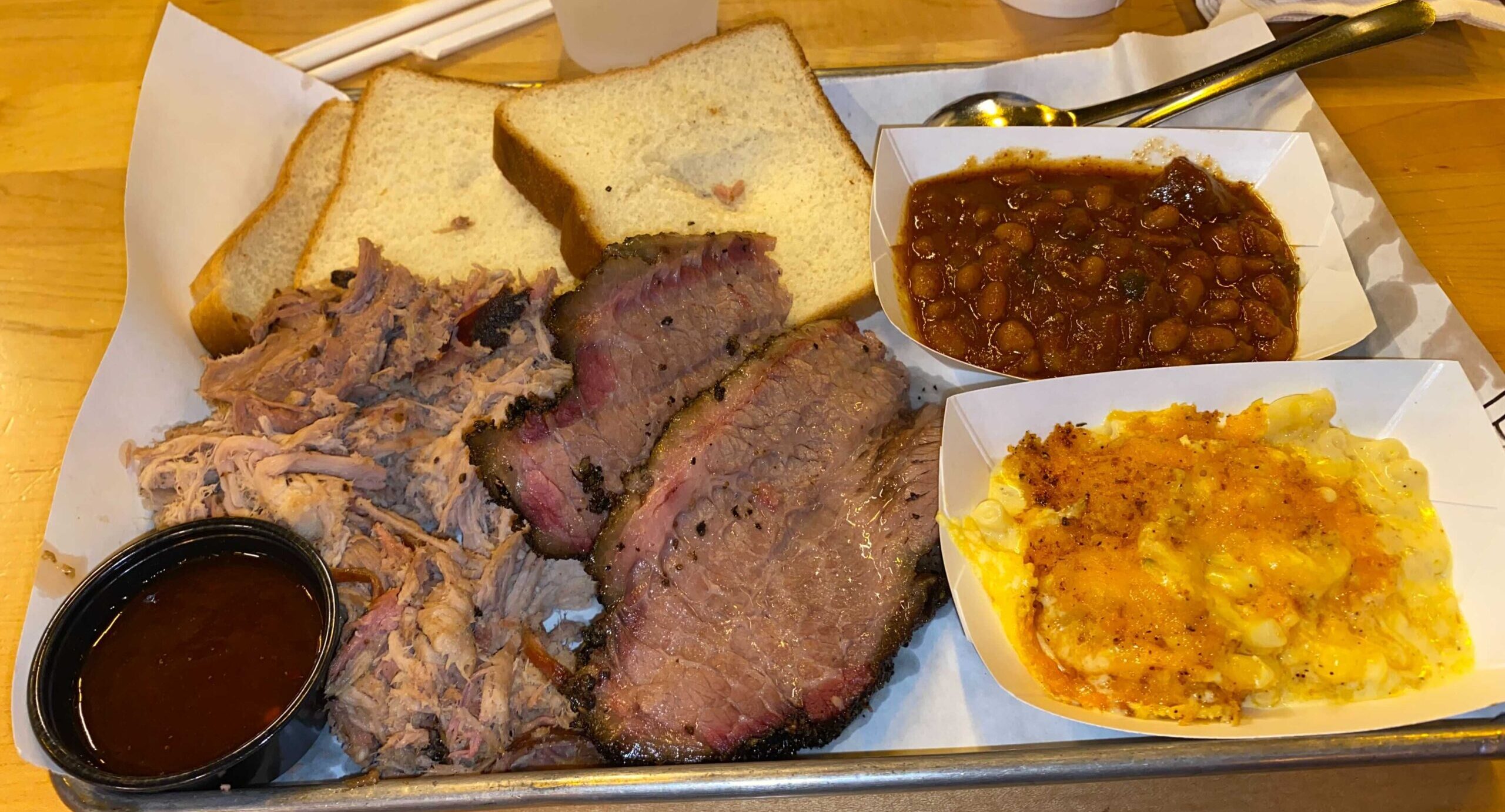 A plate of pulled pork brisket.