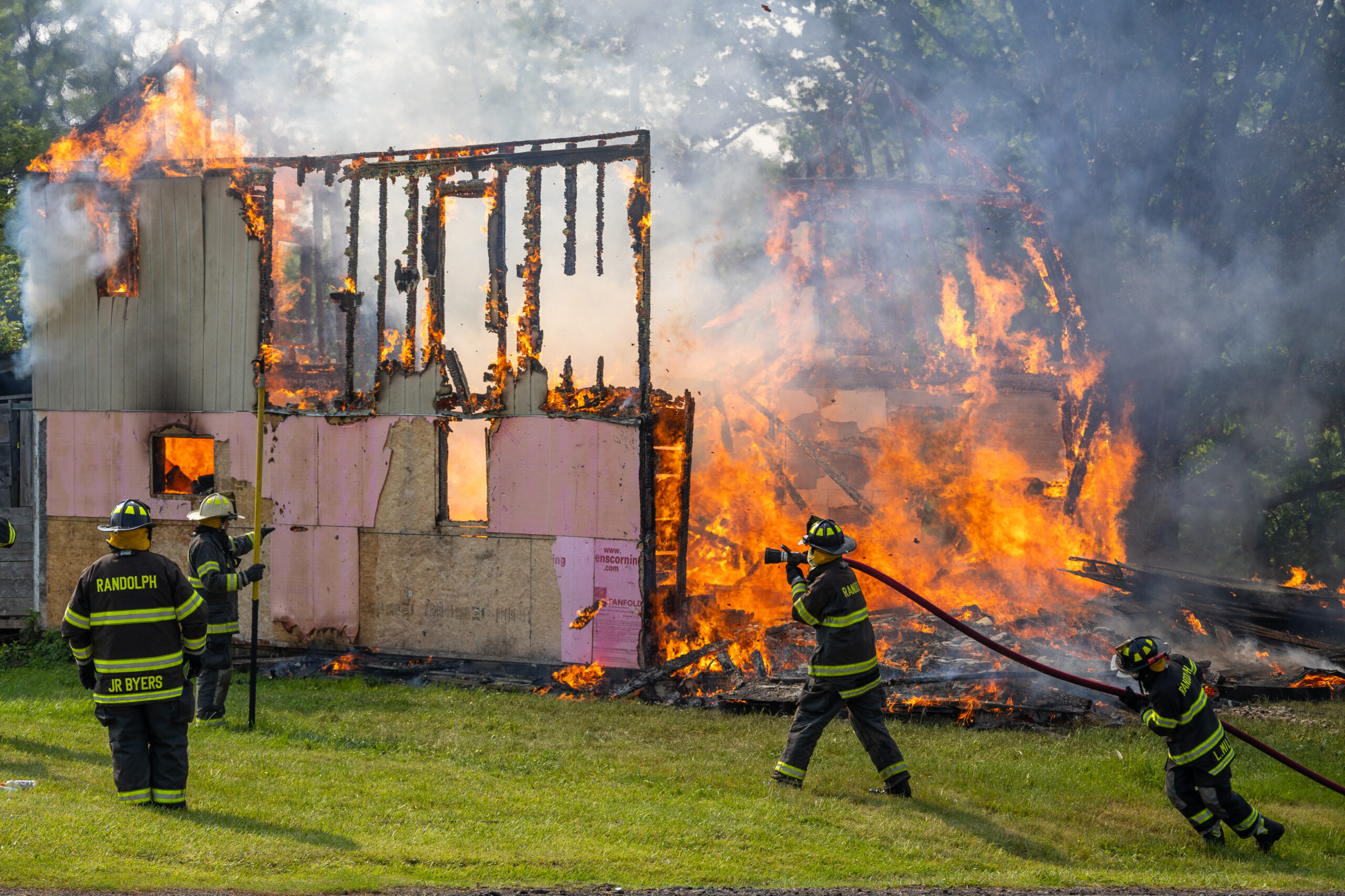 Firefighters putting out a fire.