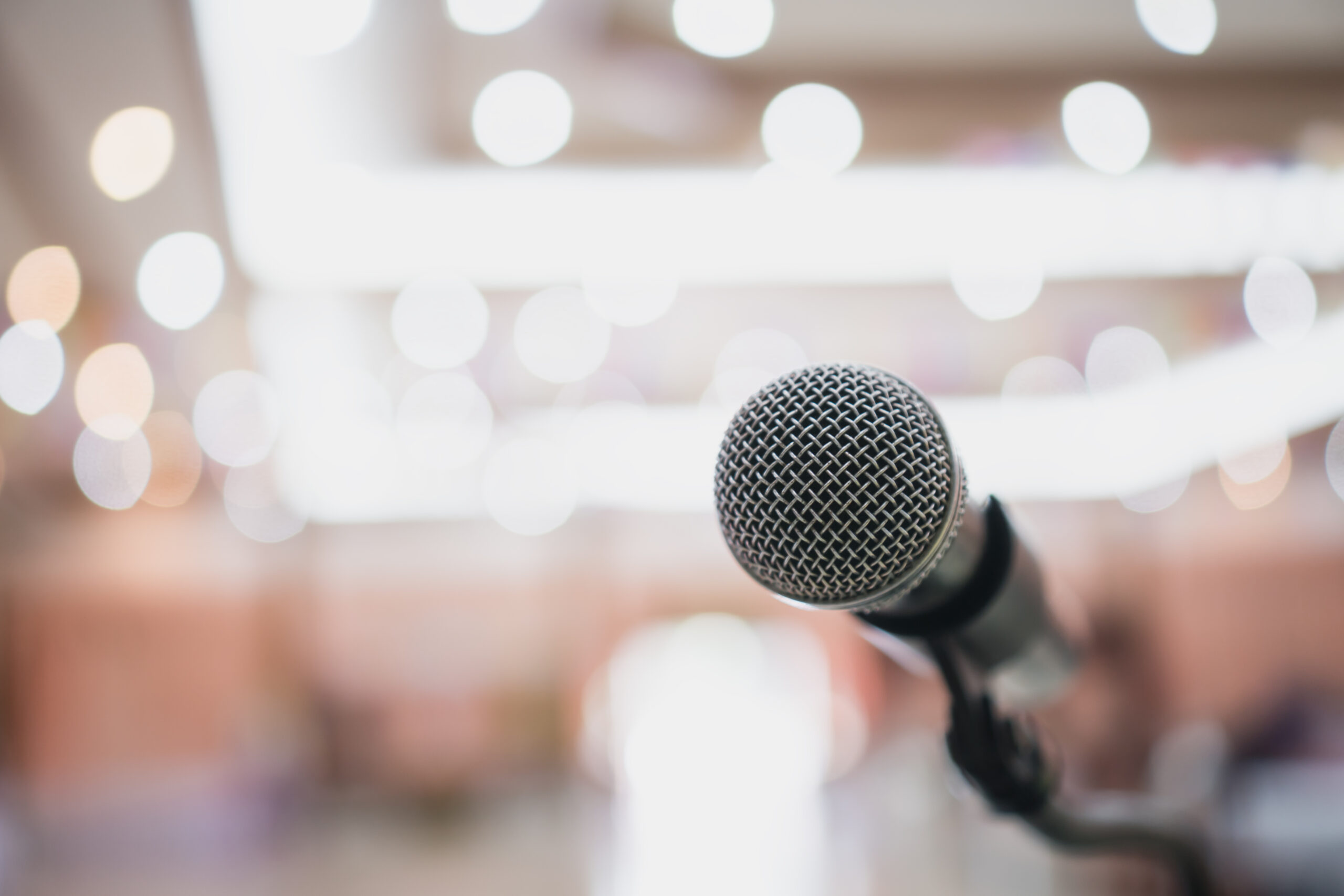 A microphone at a conference.