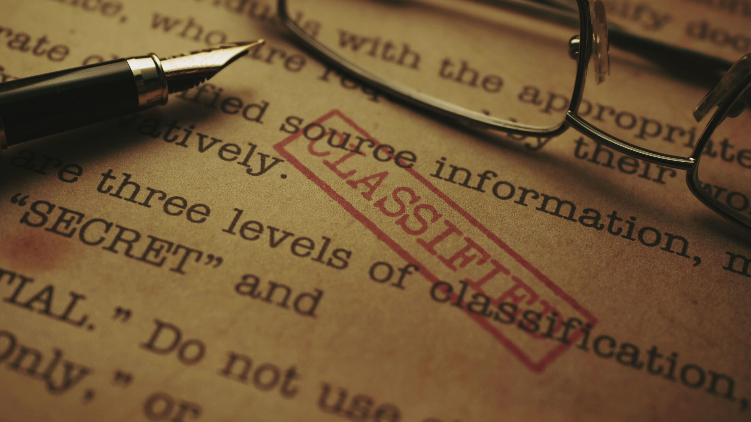 Close up of classified documents.