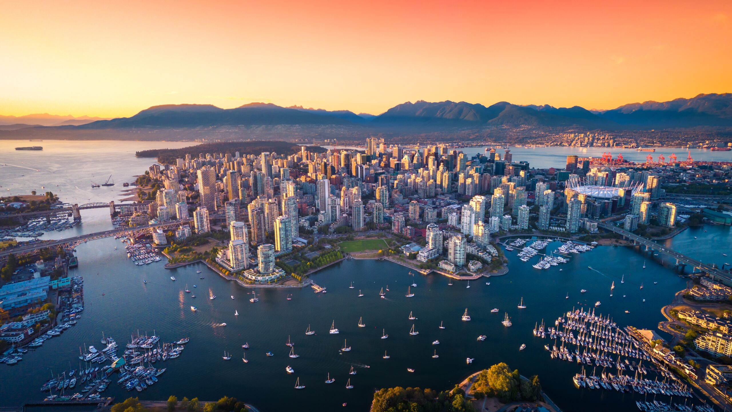 Beautiful aerial view of downtown Vancouver skyline, British Columbia, Canada.