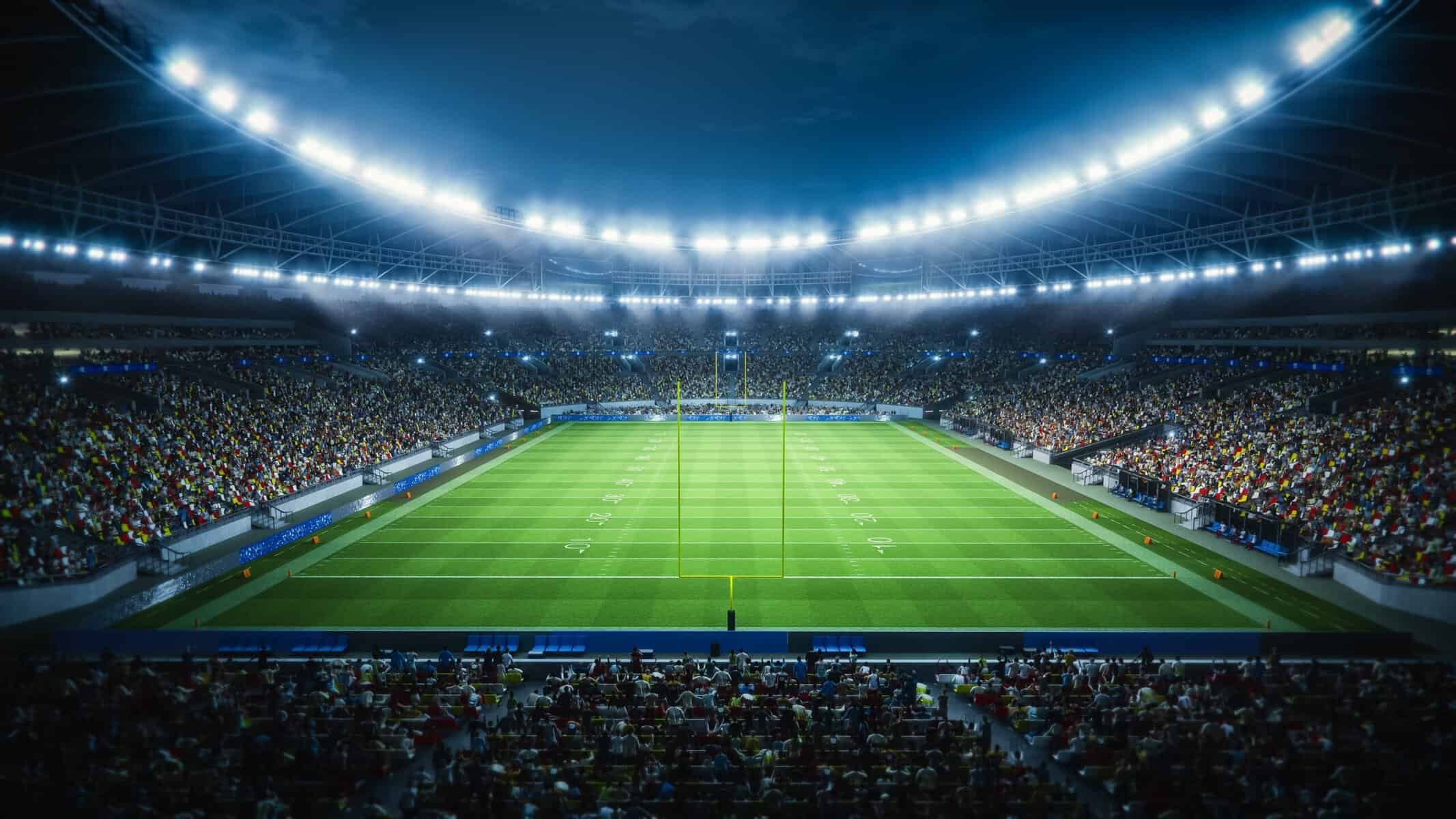 A football stadium packed with fans. 
