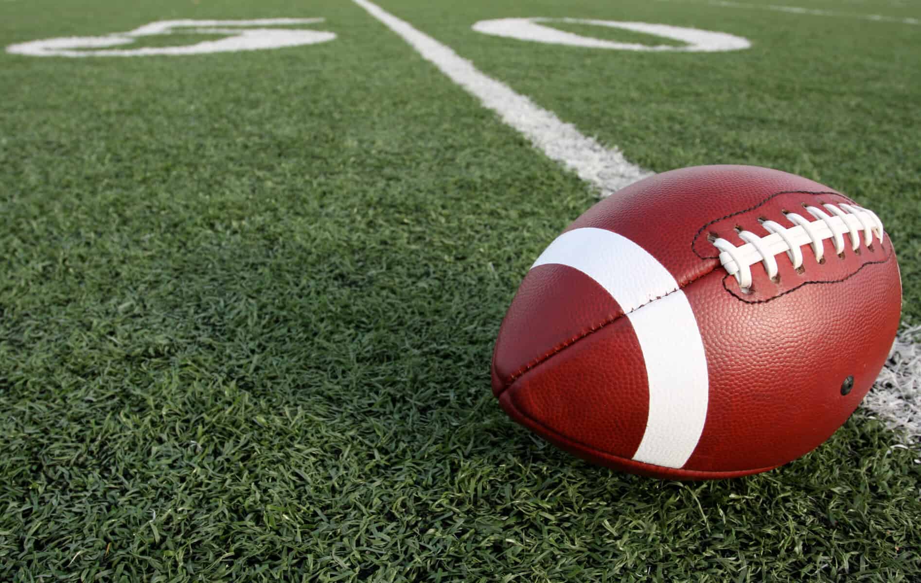 A football on the field. 