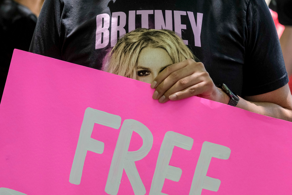 Britney Spears fan holding up a Free Britney sign.