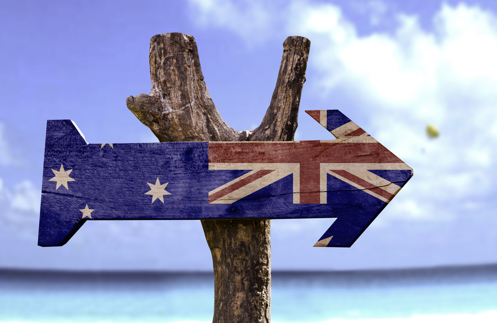 Australian flag sign at beach.
