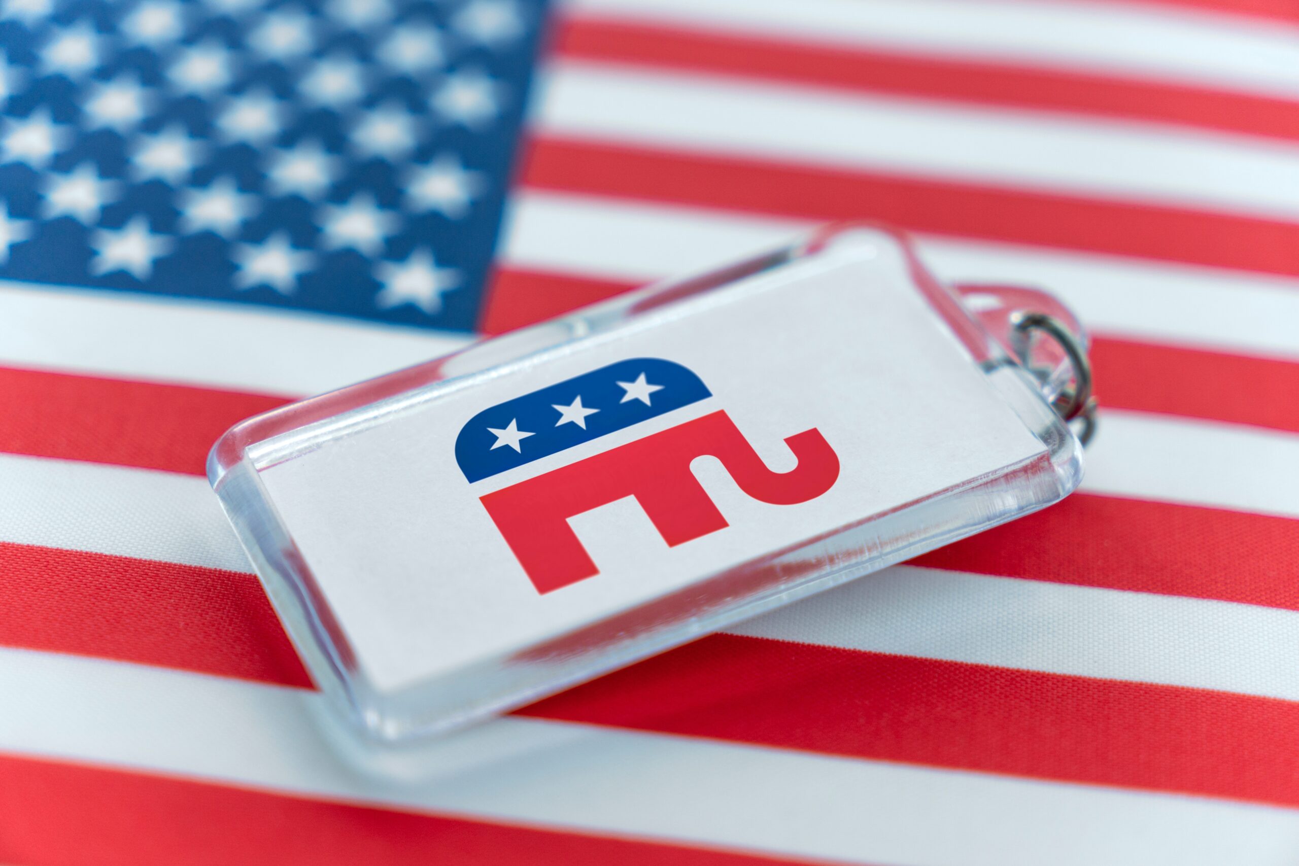 American flag with the Republican Party icon.
