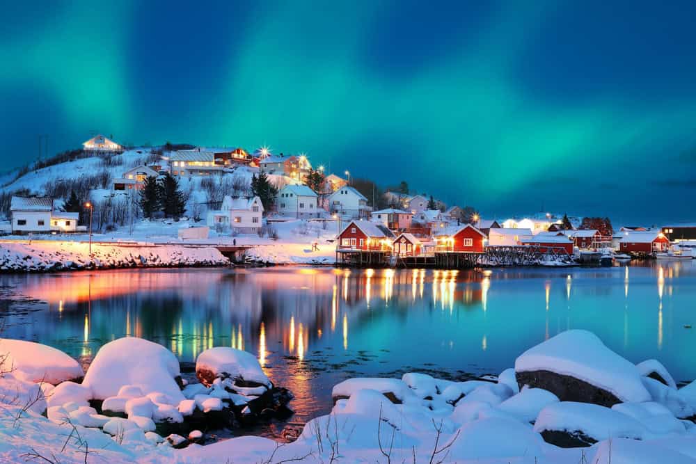Evening Cityscape Northern Lights, Norway