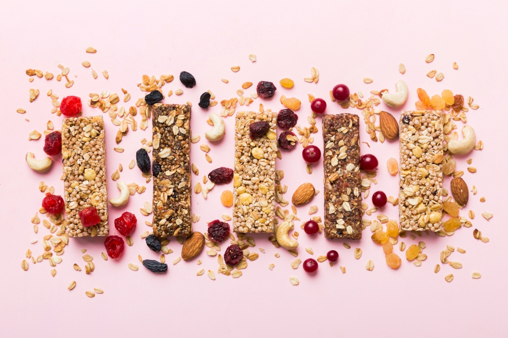 Snack of granola bars with nuts and protein