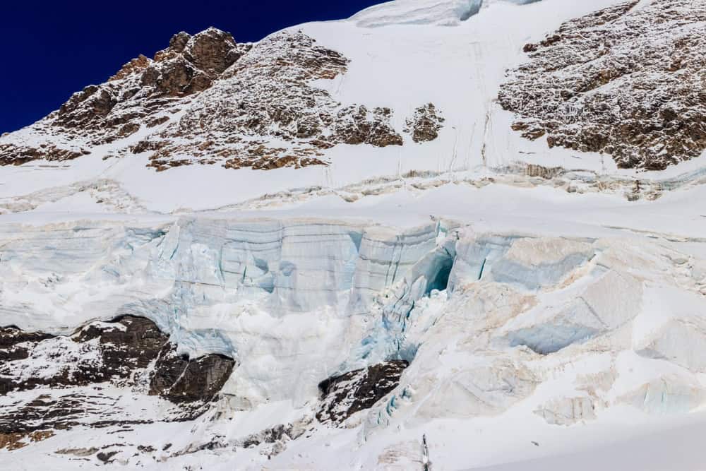 Permafrost melting on snowy mountain
