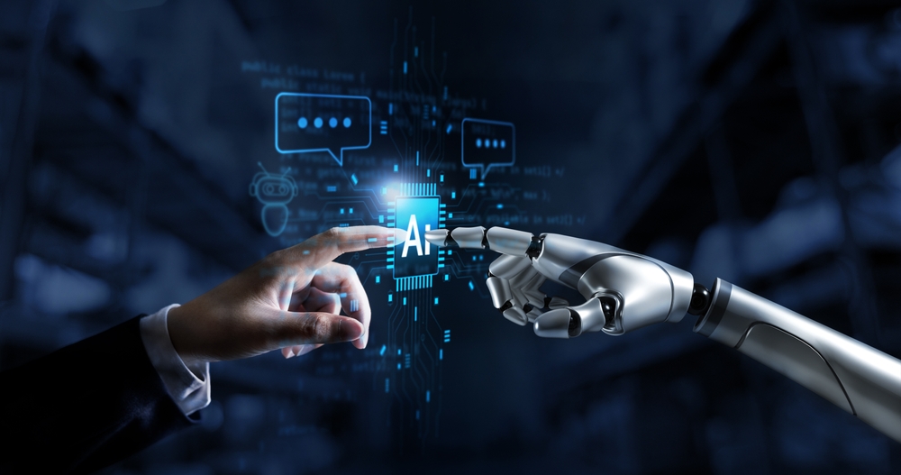 AI Image of bot and hand touching