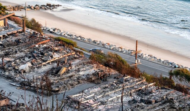 Houses and buildings reduced to rubble after Palisades fire.