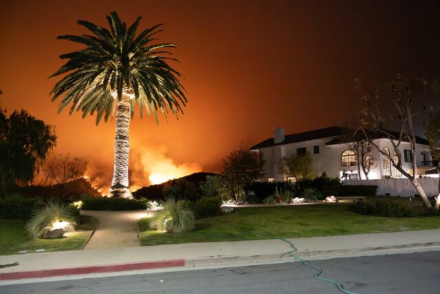 The Palisades Fire burns across the Santa Monica Mountains.
